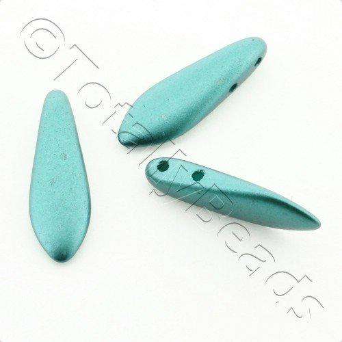 5x16mm Czech glass glass beads pearl coat teal — high-quality two-hole beads ideal for jewelry making, bead weaving, and crafts