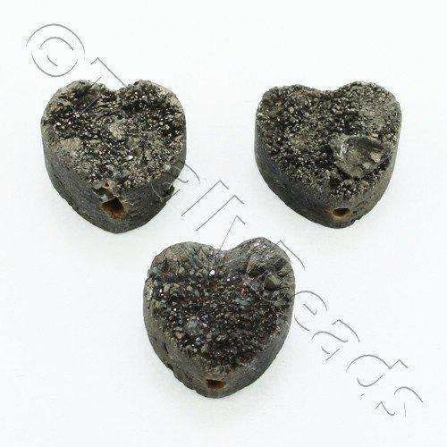 12mm resin druzy bead heart grey plate — sparkling cabochon-style stone ideal for jewelry making, pendants, and craft designs