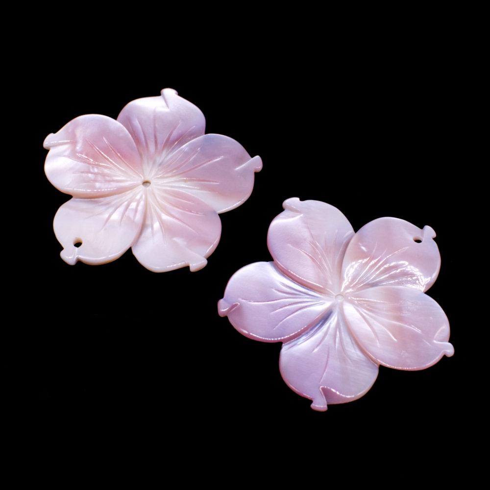 Mother of Pearl Pendant 5 Petal Flower 30mm Lilac Pink for jewellery making