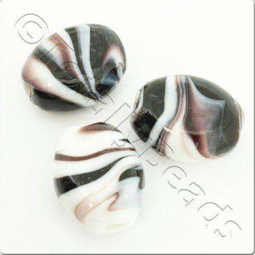 Lampwork Glass Bead Oval 23mm - Dark Amethyst White Swirl