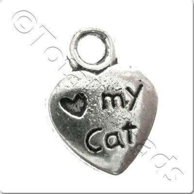 Tibetan Silver Charm - Love Cat Heart 20pcs