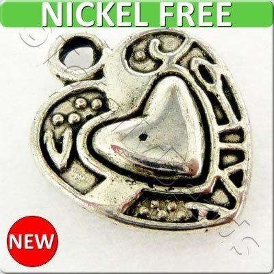 Antique Silver Metal Charm - Heart 12x15mm 15pcs