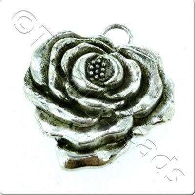 Tibetan Silver Pendant - Flower Heart 2pcs