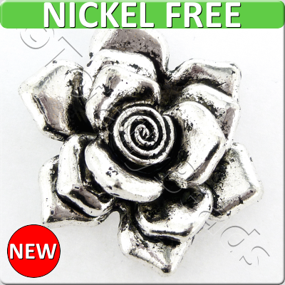 Antique Silver Metal Pendant - Rose 32mm