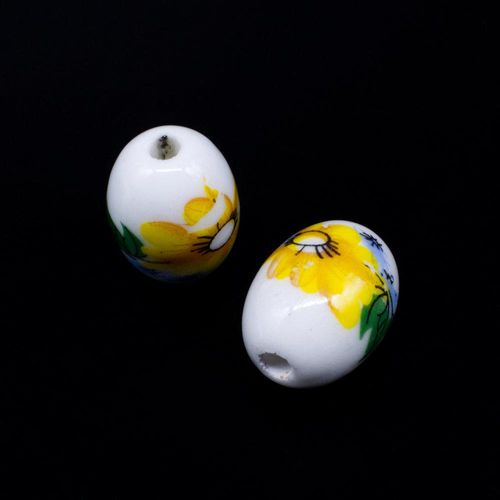 Porcelain Handmade 18mm Oval Bead Yellow Flower for jewellery making