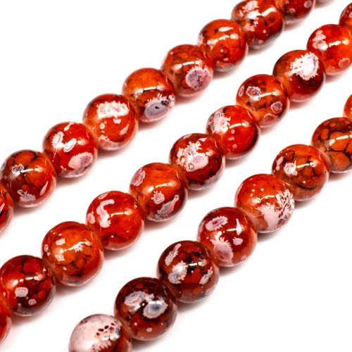 Ancient Marble Glass Beads Round 8mm Orange for jewellery making