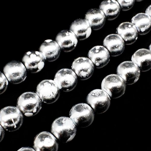 Metallic Splatter 8mm Round Beads - Silver