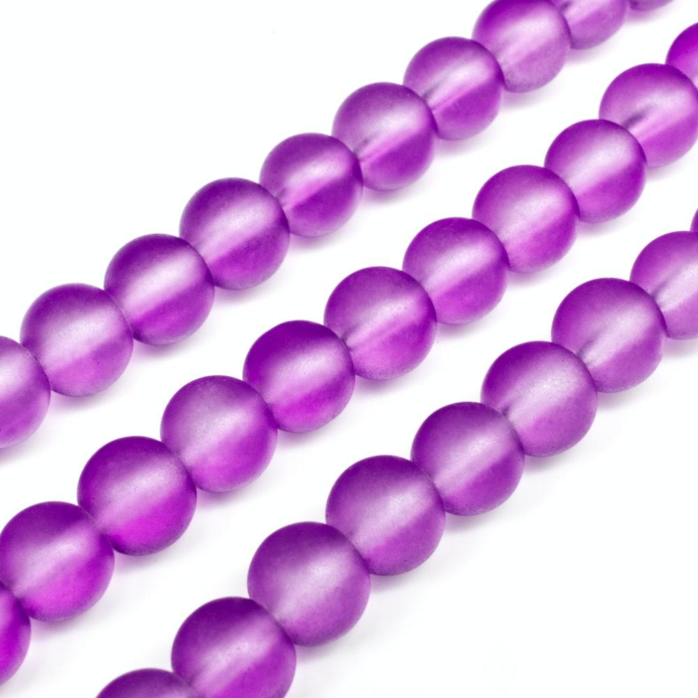 Glass Frosted Beads 8mm Round Purple
