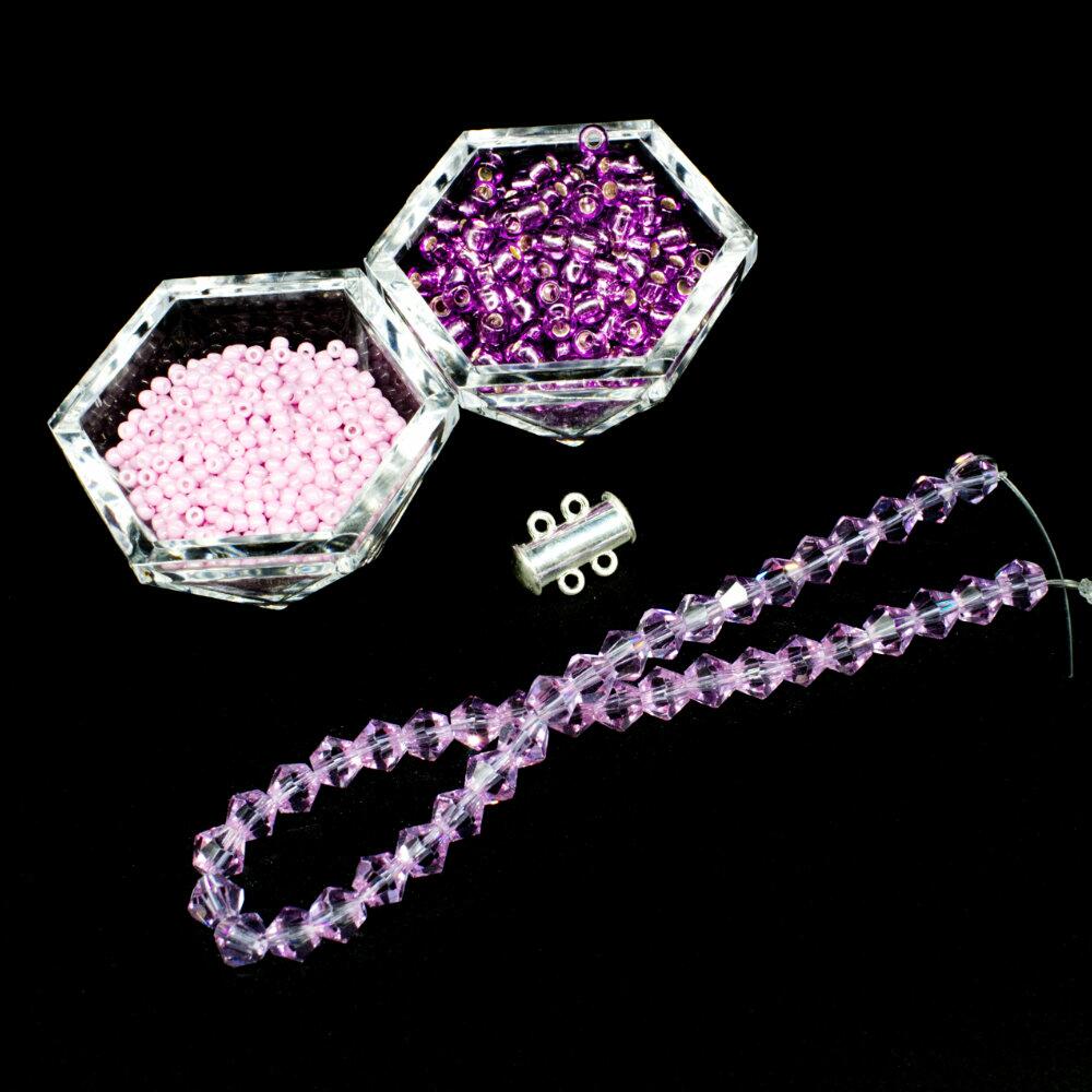 Crystal Lattice Bracelet mauve grape bracelet making kit — DIY set with beads and instructions for creating handmade jewelry