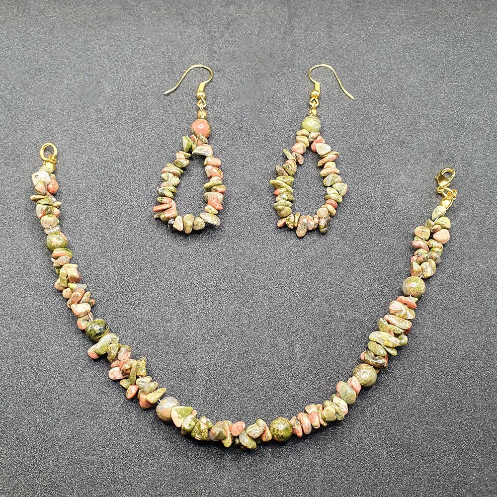 Precious Gemstone Set unakite jewelry making kit — DIY set with beads and instructions for creating handmade jewelry