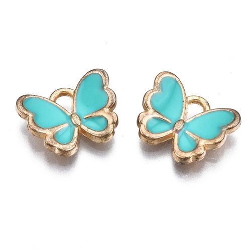 Enamel Gold Charm 13mm Butterfly Turquoise 2pc for jewellery making