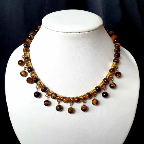 Gemstone Hanger Necklace tigereye necklace making kit — DIY set with beads and instructions for creating handmade jewelry