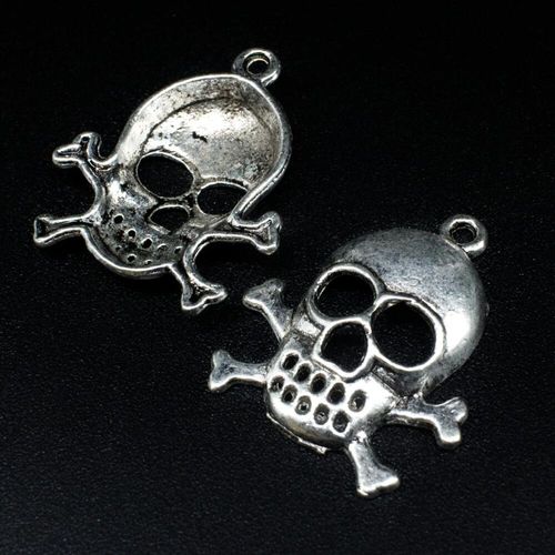 Antique Silver Metal Charm Skull 26mm 6pcs for jewellery making