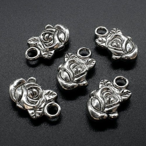 Antique Silver Metal Charm Rose Flower 18mm 10pcs for jewellery making