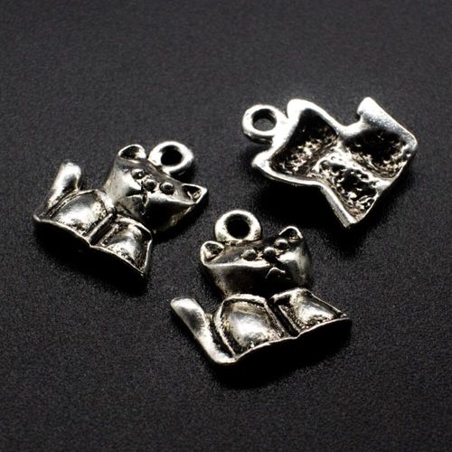 Antique Silver Metal Charm Pussy Cat 14mm 10pcs for jewellery making