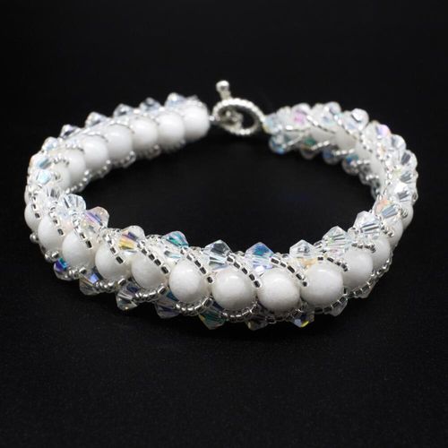 Gemstone Flat Spiral Bracelet Makes 2 white onyx bracelet making kit — DIY set with beads and instructions for creating handmade jewelry
