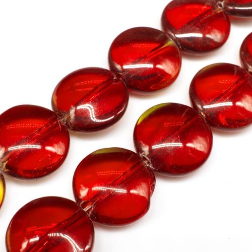 Glass Beads 16mm Disc Red 14" String for jewellery making