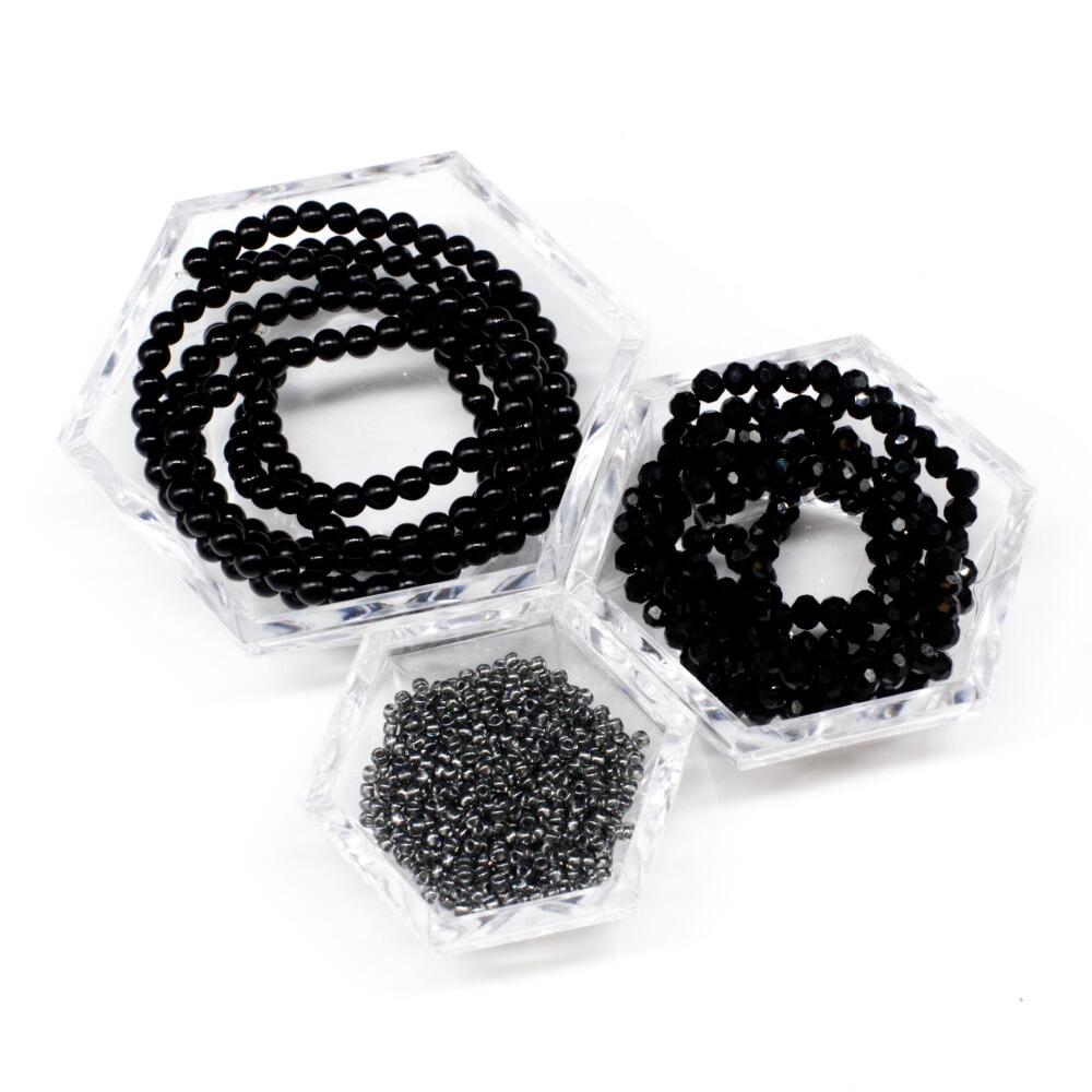 Dahlia Bracelet Makes 3 black bracelet making kit — DIY set with beads and instructions for creating handmade jewelry