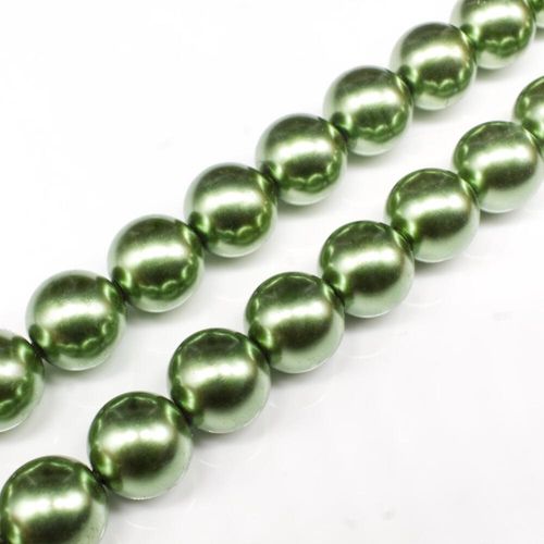 Glass Pearl Round Beads 12mm Olive for jewellery making