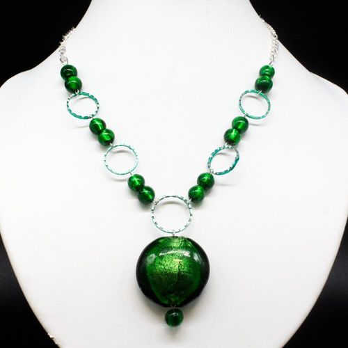 Ellen Silver Foil Necklace green necklace making kit — DIY set with beads and instructions for creating handmade jewelry