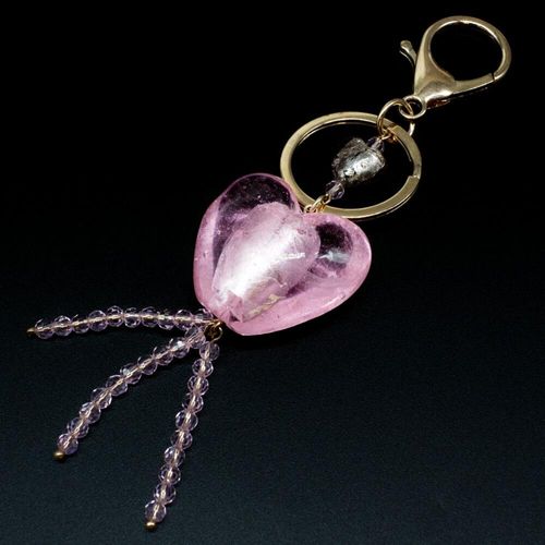Silver Foil Heart Keyring crystal pink jewelry making kit — DIY set with beads and instructions for creating handmade jewelry