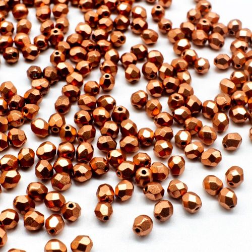 4mm Czech glass fire polished faceted beads matte metallic copper — pack of 100, high-quality faceted beads perfect for jewelry making an…