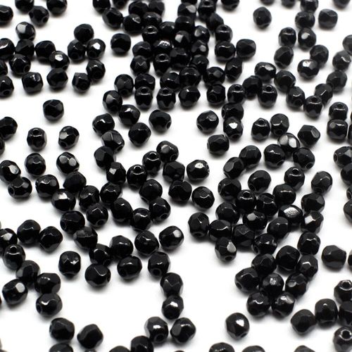 3mm Czech glass fire polished faceted beads jet black — pack of 100, high-quality faceted beads perfect for jewelry making and beadwork p…