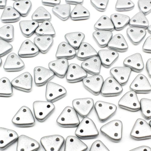 6mm Czech glass glass beads satin silver — pack of 7, high-quality two-hole beads ideal for jewelry making, bead weaving, and crafts