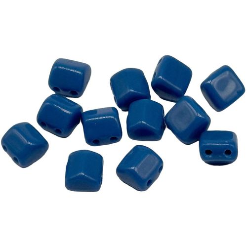 6mm Czech glass glass beads opq. blue — pack of 25, high-quality two-hole beads ideal for jewelry making, bead weaving, and crafts