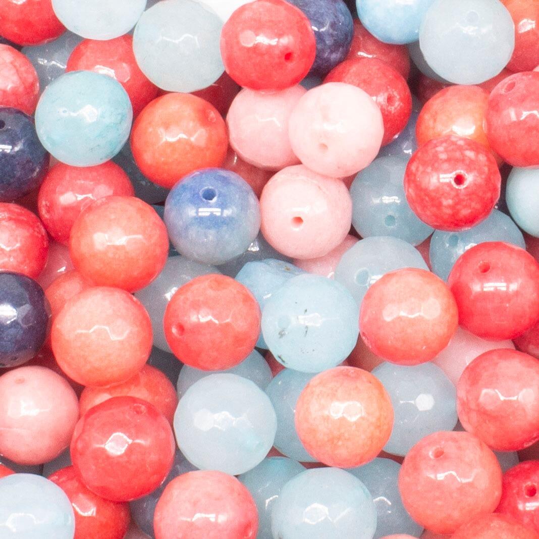 Dyed Jade 12mm Facet Round Beads Mix 30pc Aqua Coral pack of 12 for jewellery making
