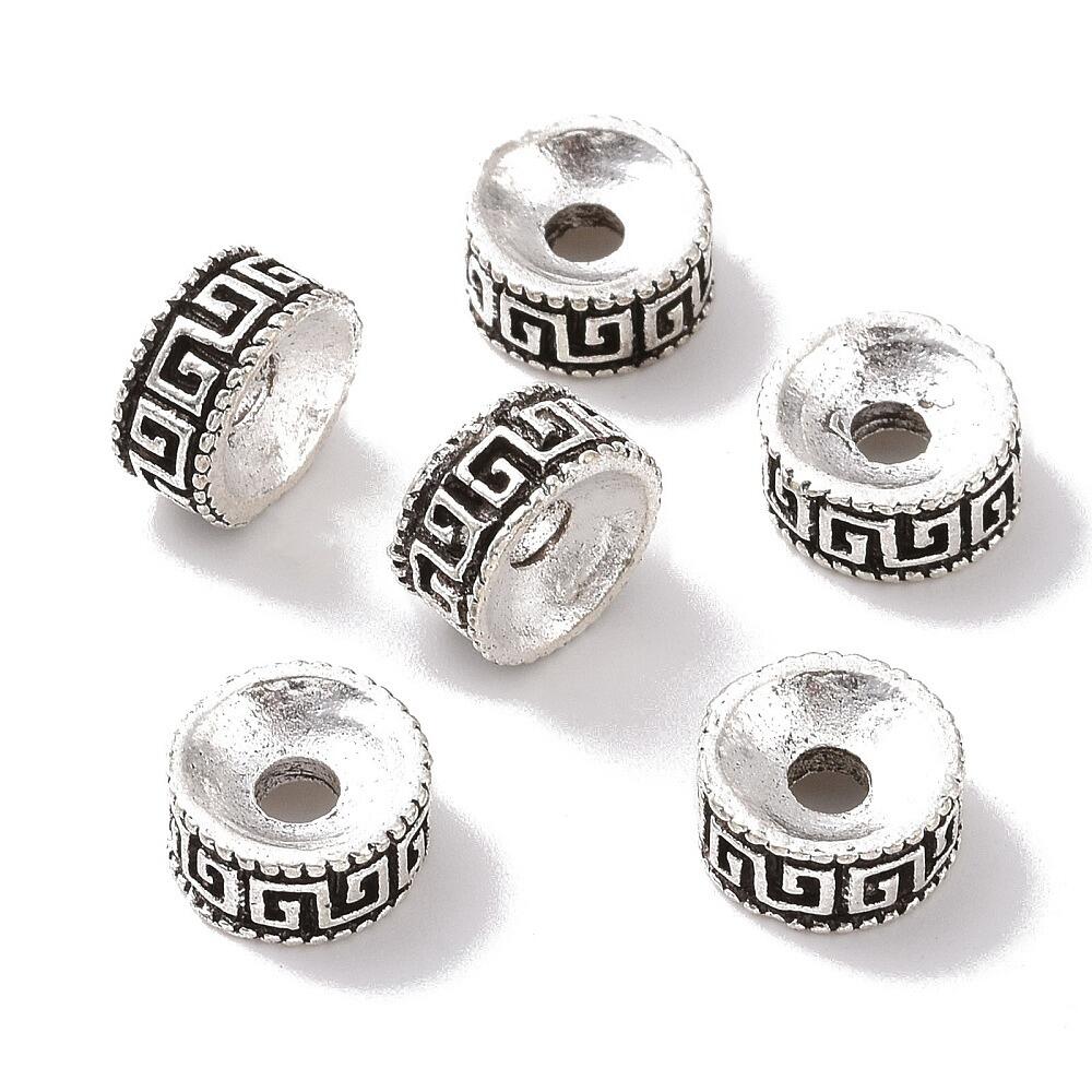 Metal Rondelle 8x4mm Greek Design 16pcs Antique Silver for jewellery making