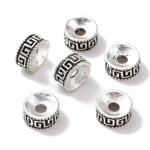 Metal Rondelle 8x4mm Greek Design 16pcs Antique Silver for jewellery making