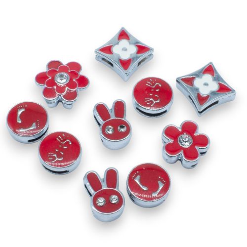 Slider Bead Enamel Pack 10pcs Red 11mm for jewellery making