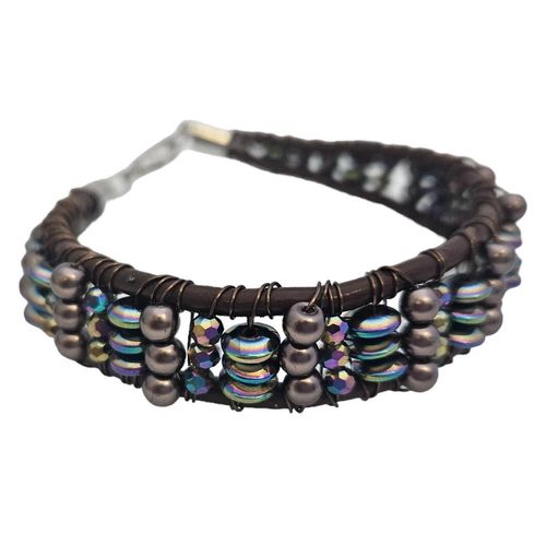 Laura Wire Wrapped Bracelet Brown & Rainbow bracelet making kit — DIY set with beads and instructions for creating handmade jewelry