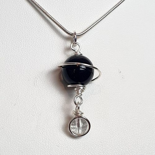 Andromeda Planet Pendant & Earrings gold obsidian earring making kit — DIY set with beads and instructions for creating handmade jewelry