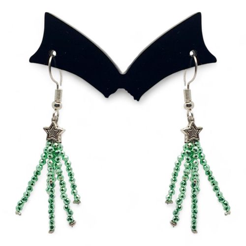 Shooting Star Earrings metallic light green earring making kit — DIY set with beads and instructions for creating handmade jewelry