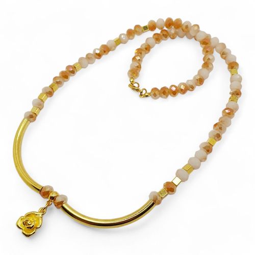 Justine Crystal Necklace peach opal necklace making kit — DIY set with beads and instructions for creating handmade jewelry