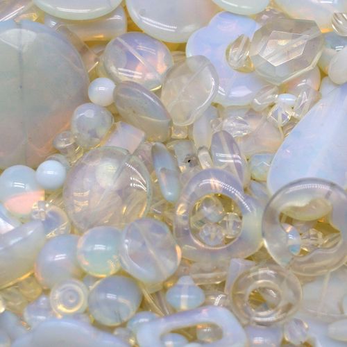 Opaline White Glass Mixed Beads 200g Jumbo Bag 40mm for jewellery making