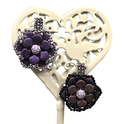 Ginko Flower Pendants x 4 purple mix jewelry making kit — DIY set with beads and instructions for creating handmade jewelry