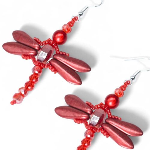 Crystal Dragonfly Earrings Kit red earring making kit — DIY set with beads and instructions for creating handmade jewelry