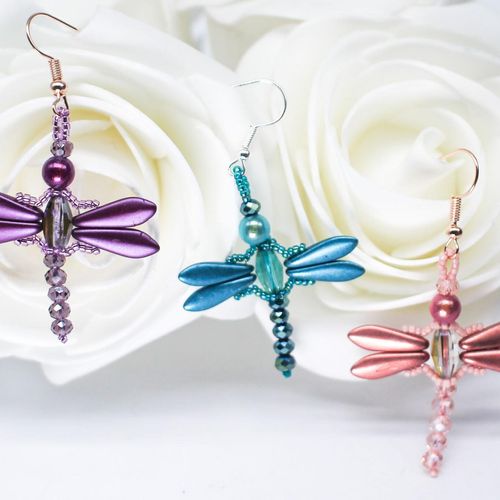 Crystal Dragonfly Earrings Kit 10 colours earring making kit — DIY set with beads and instructions for creating handmade jewelry