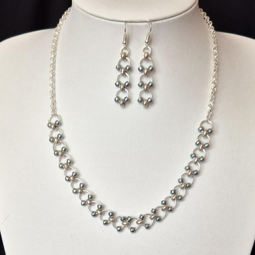 Onika Link Jewellery Set silver slate blue jewelry making kit — DIY set with beads and instructions for creating handmade jewelry
