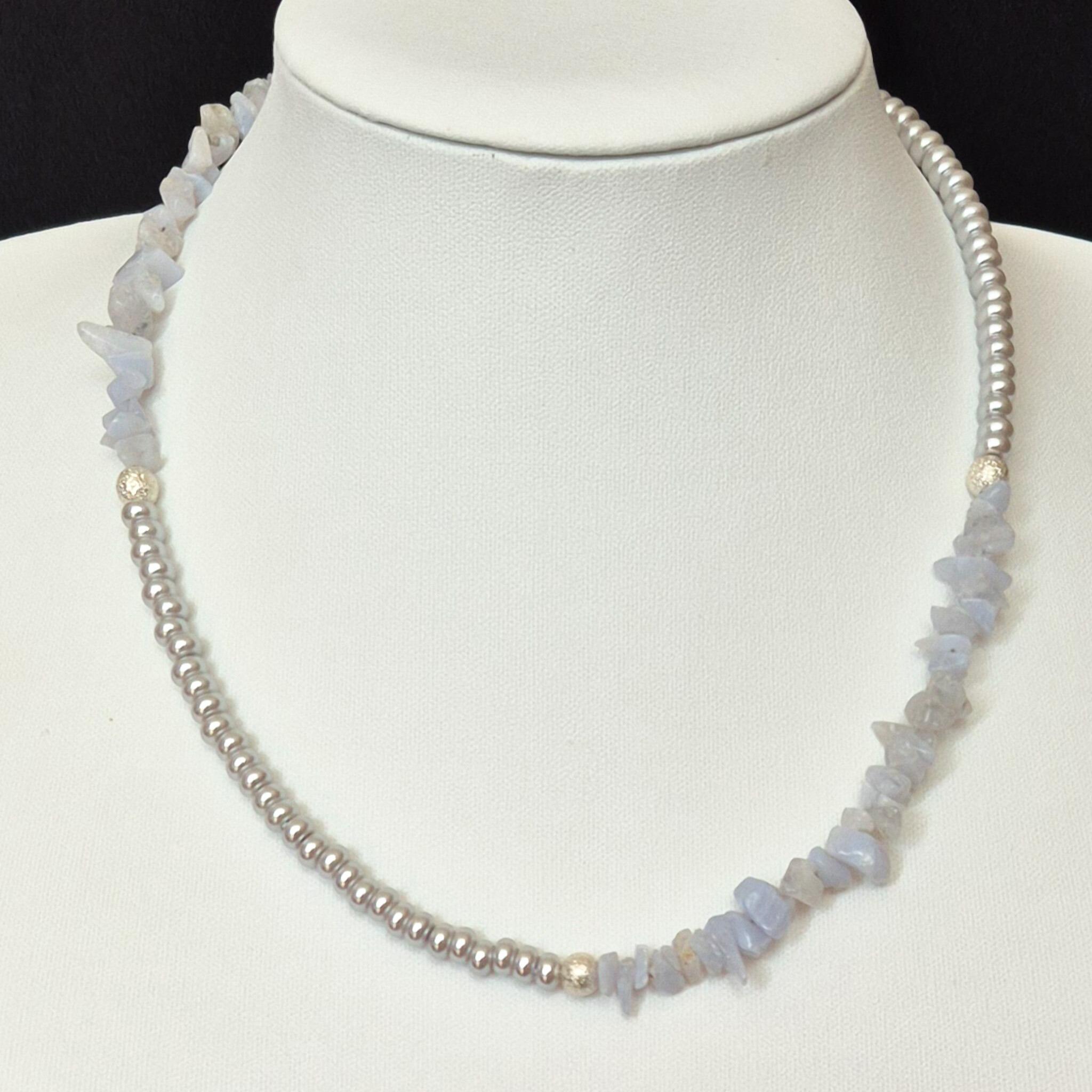 Kalinda Gemstone Jewellery Blue Lace Agate jewelry making kit — DIY set with beads and instructions for creating handmade jewelry