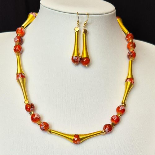 Agetta Cone Necklace Earrings orange necklace making kit — DIY set with beads and instructions for creating handmade jewelry