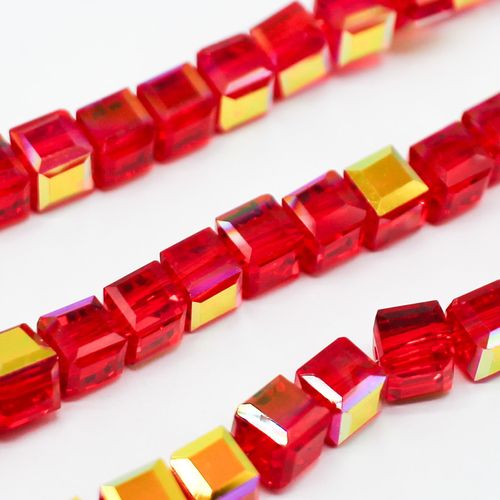 6mm crystal beads red rainbow, pack of 40 — faceted for jewelry making and beadwork