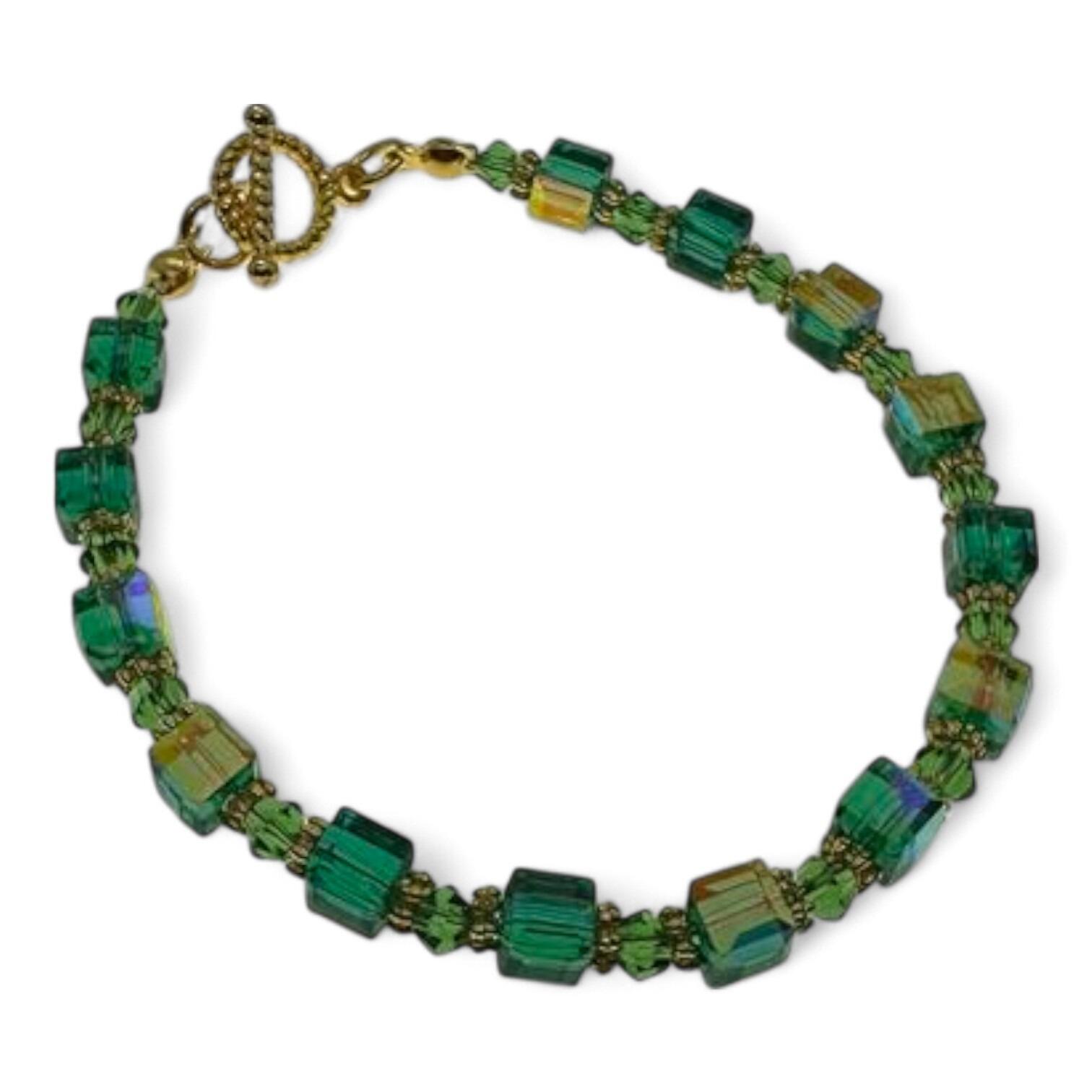 Alice Crystal Bracelet Makes 2 christmas green gold bracelet making kit — DIY set with beads and instructions for creating handmade jewelry