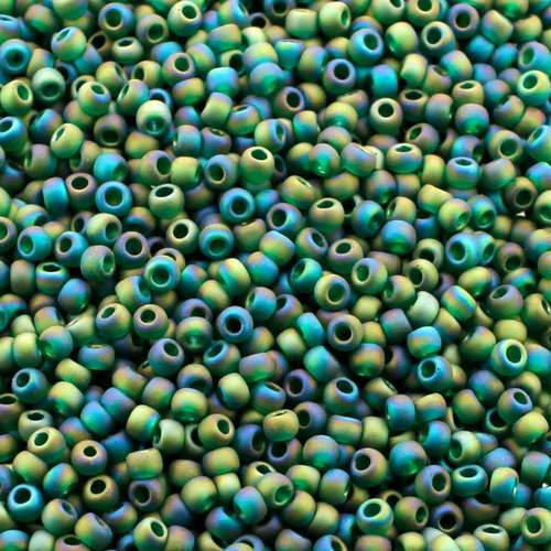 Toho Size 11 Seed Beads 10g - Trans Rainbow Frost Green Emerald