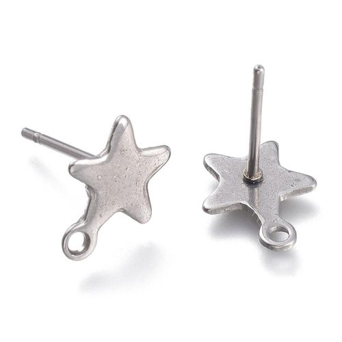 Stainless Steel Stud Earrings Star 2 Pairs 10 x 8mm for jewellery making