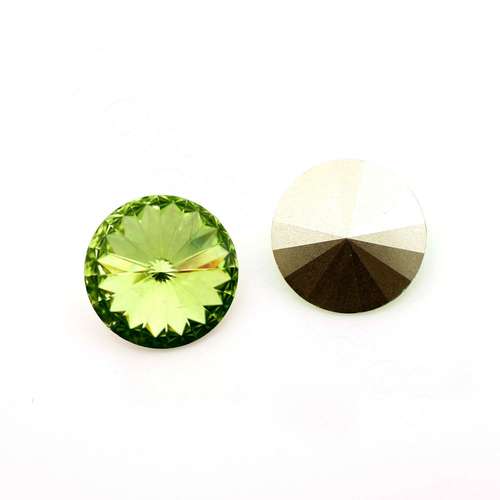 18mm resin Rivoli stone light green — faceted round crystal-style cabochon ideal for jewelry making, settings, and crafts
