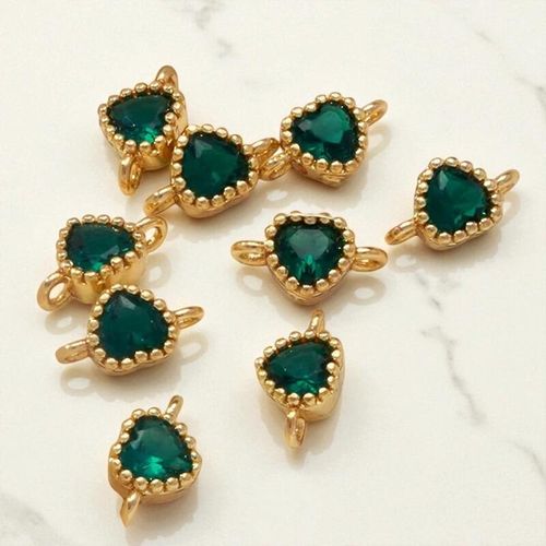 CZ Heart Connector 5mm Emerald Green 1pc for jewellery making